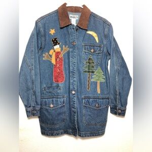 Women's Blue Jean Jacket with Appliqué by